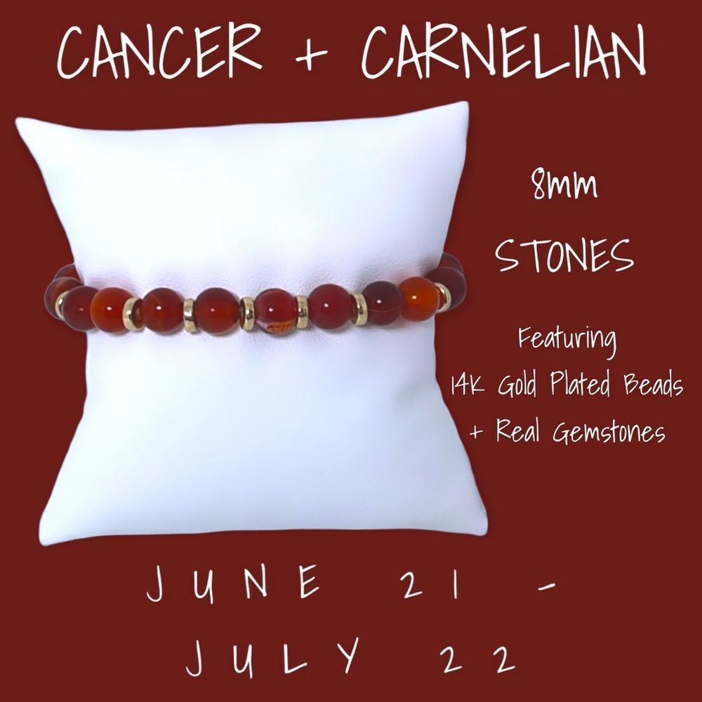 NWT Wool + Pepper Co. Zodiac + Gemstone - Cancer + Carnelian Bracelet (Gold) 8mm